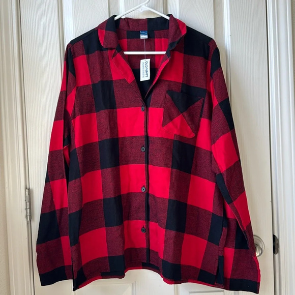 NWT Old Navy Flannel Red Buffalo Plaid Pajama Top Large Tall - Picture 1 of 4